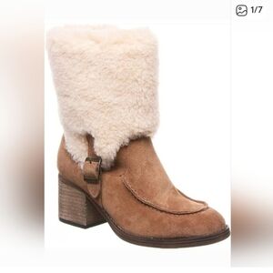 Women's Tan Suede Ankle Boots with Cream Fur Lining Bearpaw Obsidian New